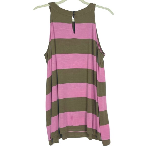 J. Jill Women's Pink Brown Wide Stripe Sleeveless Tank Top, Medium, Rayon/Spande - Picture 7 of 13